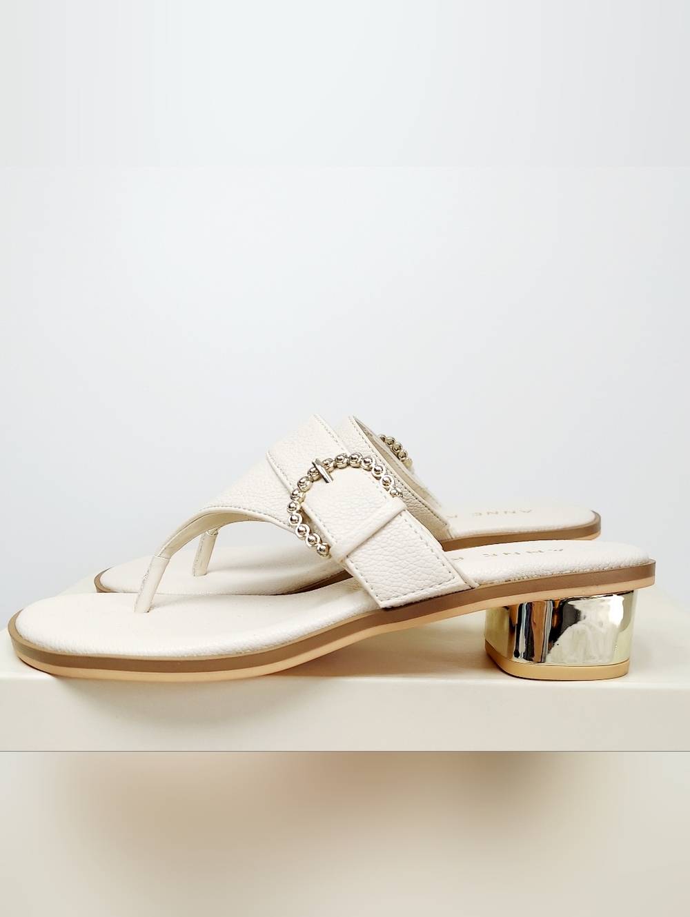 Anne Klein Ivory Thong Iflex Thessy Heel Sandal Women's Size 6.5 NWT Preppy - Picture 14 of 15